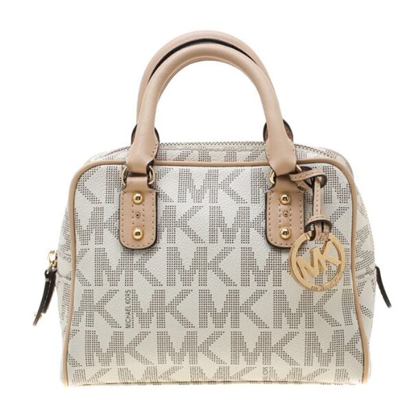 MICHAEL Michael Kors Beige Signature PVC and Leather Mini Luggage Sacthel - Picture 1 of 9